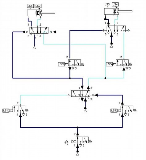 A+ B+ A- B- Pneumatic Circuit on FluidSim