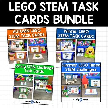 NO PREP Seasonal Lego STEM Task Card BUNDLE Spring, Summer, Autumn, Winter