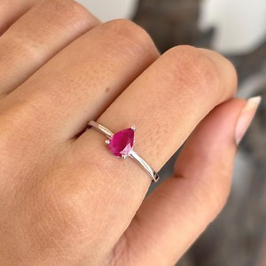 Natural Ruby Silver Ring, Dainty Ruby Ring, Stackable Ruby Ring, 925 Sterling Silver Ring, Pear Cut Ruby Ring, July Birthstone, Gift for Her - Etsy