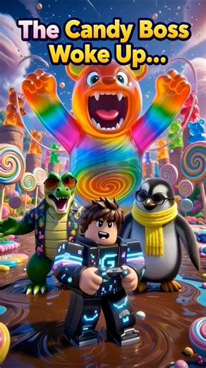 הקפטן והחבורה בעולם הממתקים נתקלים בדובי גומי ענק #רובלוקס #גיימינג #מיינקראפט #משחק #ai#roblox