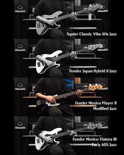 Fender Vintera III Early 60S, Player II Modified, Hybrid II, Squier Classic Vibe 60s Jazz Slap Demo
