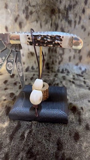 Walrus Ivory & Moose Stag Handled 5-Bladed Slip Joint Knife with Filework and Custom Display Stand