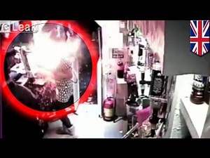 E-cigarette on charge explodes in bartender's face: CAUGHT ON CCTV CAMERA