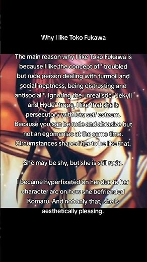 Why I like Toko Fukawa is because I like the concept of "troubled but rude person" #danganronpa