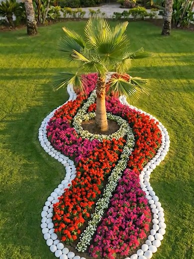 Creating a Palm Tree Flower Bed with Stone Border
