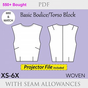Bodice Sewing Pattern: Torso Sloper (XS-6X) (PDF Pattern) - Etsy