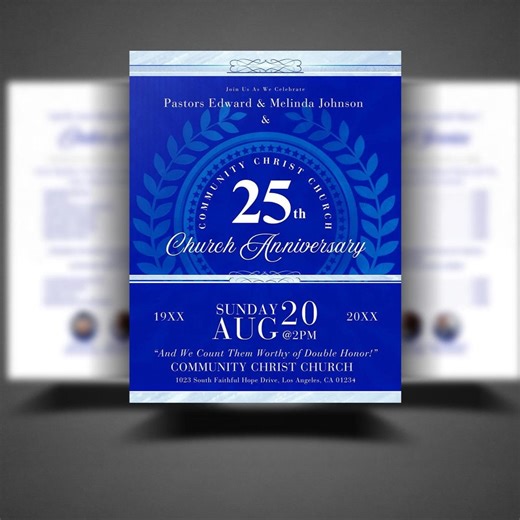 Blue & Silver Church Anniversary Program Template – Edit in Canva (8.5x11, 5x7) | Double Sided | Front and Back Program - Etsy