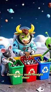 Space Junk Cleanup Team: Bananacow, Mouse & Green Alien's Cosmic Adventure #KidsAnimation