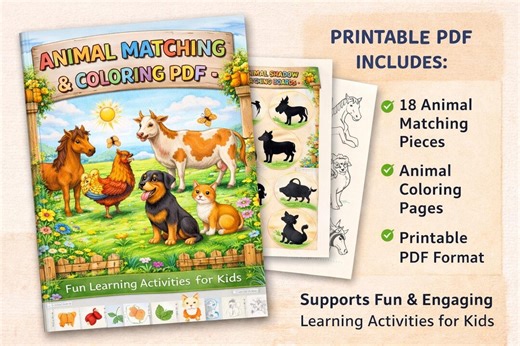 Animal Shadow Matching & Coloring Activity | Animals Printable PDF | Preschool Learning Game | Toddler Busy Book | Matching Activity - Etsy
