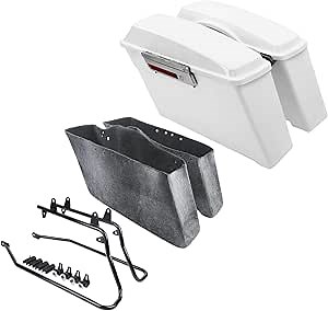 TCT-MOTORPARTS White Hard Saddlebags w/Black Conversion Bracket Fit for Harley Heritage Softail Deluxe Fatboy Springer Night Train Bad Boy 1984-2017