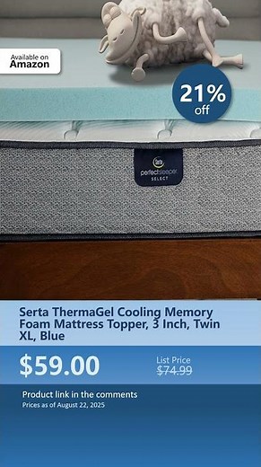 Serta ThermaGel Cooling Memory Foam Mattress Topper, 3 Inch, Twin XL, Blue