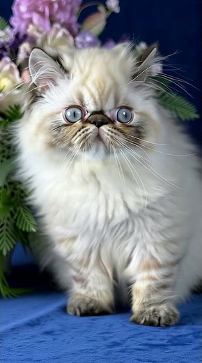 Elegant Seal Lynx Point Persian Himalayan Kitten with Blue Eyes | Floral Portrait 💙 #catlab