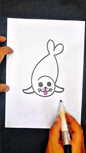 Learn how to draw a seal 🦭 in a very easy way / Easy drawing / Quick and easy drawing for beginne...