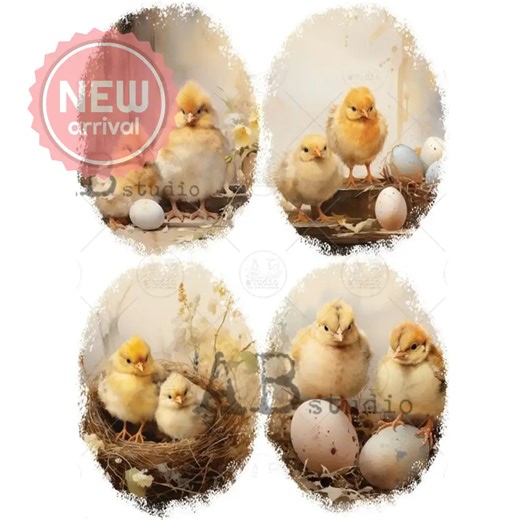 Le Petit Paris Easter Chicks & Eggs A4 Rice Decoupage Paper for Crafts