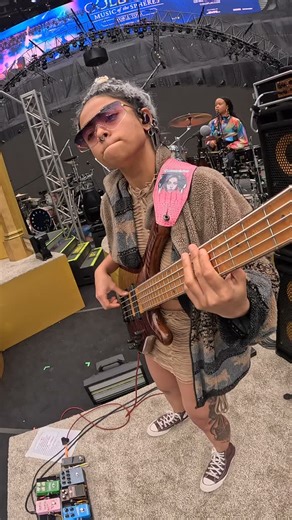 A short clip from soundcheck with @willowsmith for @allegiantstadium Day 1 Show Opening for @coldplay ⭐️ Song Name - ‘I Know That Face’ by Willow Smith ✨ I use @mayonesguitars Comodus Classic 5 I use Rock Brights .45-.125 @sitstrings I use Little Mark 800 Head Amp with 2 4x10 Standard 401HF Cabinets @markbassamps I use Signature Mohini Dey @lkstraps I use @voodoolabofficial Pedal Board Shot on- @gopro HERO 13 📹 I am absolutely in love with this Shot! 📸 | Mohini Dey