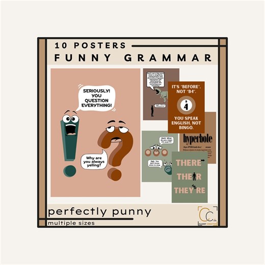 Funny Grammar Puns Posters: Middle School English Classroom Decor English Grammar Jokes Punctuation Marks - Etsy