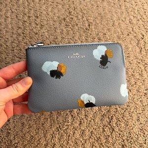 Coach Gray Floral Wristlet Zip Wallet / Pouch
