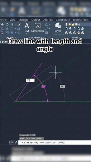 draw line with length and angle in autocad #cad #trending