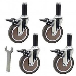 Casoter 4 Inch Expanding Stem Casters w/Dual Lock Brake,Brown TPE Rubber Wheel Nylon Brake Ball Bearing for Commercial Kitchen Prep Tables,Pack of 4 Total Load Capacity 705 Lbs w/Tool: Amazon.com: Industrial & Scientific