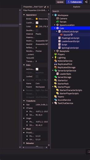 How to make a pickup coin system in Roblox Studio#roblox #shorts #tutorial #robloxstudio