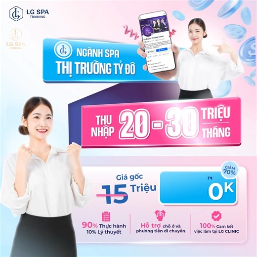 🎯Sắp Tết rồi – đã đến lúc về đích với mức lương mơ ước! Không còn là lời hứa… mà là thực tế từ hàng trăm học viên LG Spa Training Center 💪✨ 👉Đầu tư học đúng nơi giúp bạn tiết kiệm được thời gian và chi phí >> Ưu đãi giảm 𝟕𝟎% giá gốc 𝟏𝟓 𝐓𝐑𝐈𝐄̣̂𝐔 -> 𝟒𝟗𝟎𝟎𝐊 cho 10 bạn đăng ký đầu tiên 🌟Những điều chỉ có khi học tại LG SPA TRAINING CENTER: ✅ Lương khởi điểm hơn 20 triệu/tháng và tăng không giới hạn. ✅ Cam kết việc làm tại 10 chi nhánh LG Clinic với hơn 50.000 lượt khách hàng mỗi thán