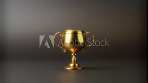 Award trophy. Rotation loop gold trophy cup on dark background. 4K seamless animation.