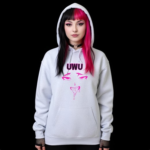 UWU Anime Manga Neon Pink Hoodie – Kawaii Ahegao Style Pastel Goth Sweatshirt - Etsy