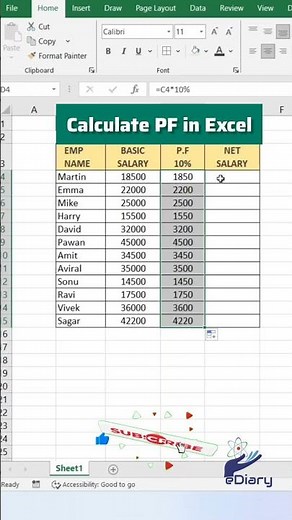 Calculate PF in Excel #PFinexcel #salarysheet #payroll #excel #ediary