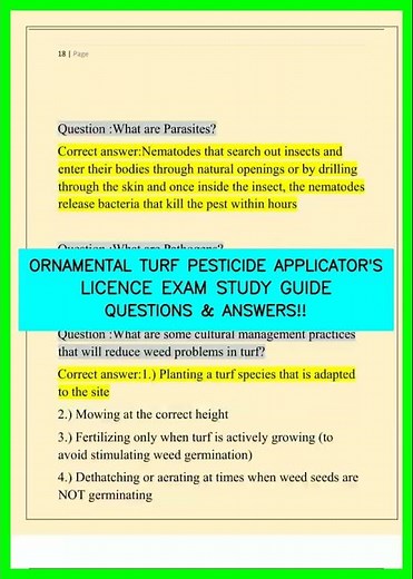 ORNAMENTAL TURF PESTICIDE APPLICATOR'S LICENCE EXAM STUDY GUIDE QUESTIONS & ANSWERS!! video