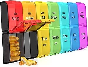 Extra Large Pill Organizer 2 Times a Day-XL Pill Box 7 Day with 14 Compartments, Travel Medicine Box, Day Night Pill Container Organizer Hold for Daily Medicine, Vitamin, Fish Oils