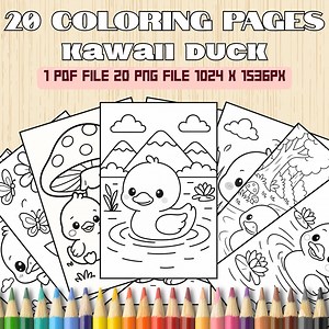 Kawaii Duck Coloring Pages | 20 Cute Farm Animal Printables for Kids | Fun Coloring Sheets | Instant Download PDF & PNG - Etsy