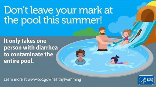 It only takes one person with diarrhea to contaminate all of the water in a large pool. Don’t swim or let your kids swim if sick with diarrhea! Learn more this Healthy and Safe Swimming Week. go.usa.gov/x5kEe | CDC