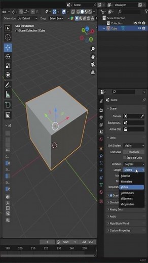 how to set up dimension in blender 3D
