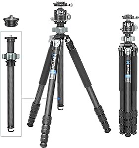 Carbon Fiber Tripod for Camera with 44mm Arca Ball Head, WEYLLAN MX6 Compact Travel Tripod for DSLR Camera, Camera Tripod Monopod with Carbon Fiber Center Column, 29mm Leg Tube, Max Load 55lbs/25kg