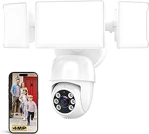 Olafus Floodlight Camera Outdoor, 2K QHD Flood Lights Security Cam Wired, Motion Activated, Color Night Vision, 2 Way Talk White