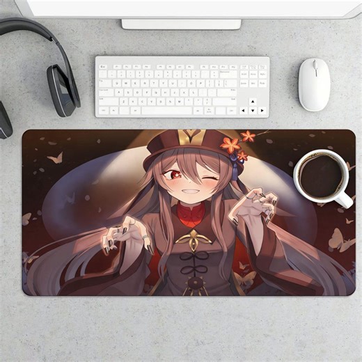 Anime Girl Gaming Mouse Pad – Kawaii Winking Girl Desk Mat, Butterflies Extended Mousepad - Etsy