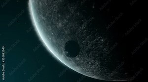 Cinematic scene of strange dark planet 4k. Epic planet surface in outter space. sick planet. dead planet. Beautiful galaxy background for movies and sci-fi intros. Alien Planet. Science fiction planet