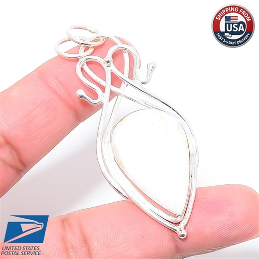 Scolecite Art Deco White Pendant 925 Sterling Silver Jewelry - Etsy