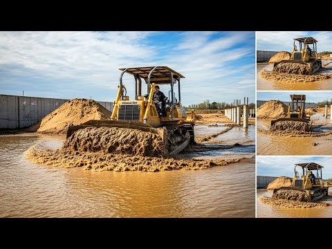 Extreme Komatsu Bulldozer Mud Work: How a Bulldozer Transforms Flooded Ground