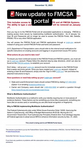 New FMCSA Portal Update Starting January 1, 2024