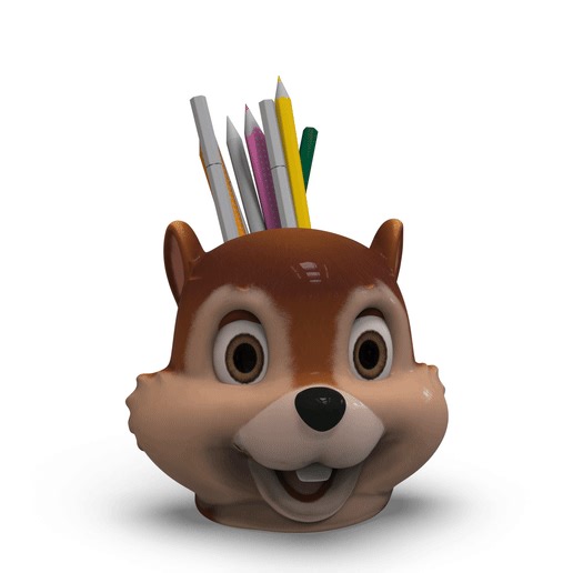Cute Chip Chipmunk Pencil Holder - 3D Printable Desk Organizer | STL 3MF OBJ Files | Kids Room Decor