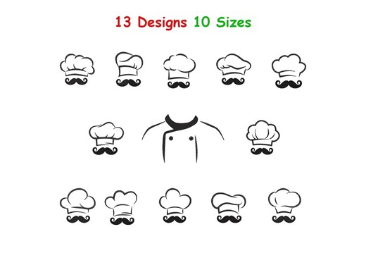 Chef Hat Machine Embroidery Designs - Chef Digital Embroidery - Chef Machine File - Chef Hat Embroidery Patterns - Chef Hat Emb - 10 Sizes - Etsy