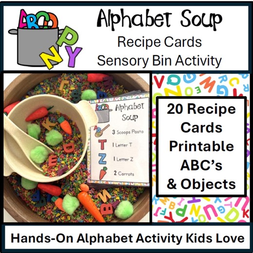 Alphabet Soup Recipe Cards | Sensory Bin Activity | Preschool Alphabet Game | Digital Download | Montessori | Counting Activity | Printable - Etsy