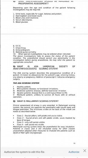 ASA score, Malampati grade Anesthesia
