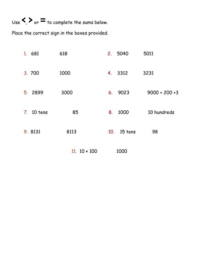 Comparing Numbers - Descending Order worksheet