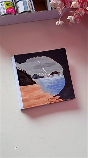 Stormy Seascape Painting 🌊⛈️ | Satisfying Acrylic Beach Scenery on Sketchbook #aestheticart #shorts