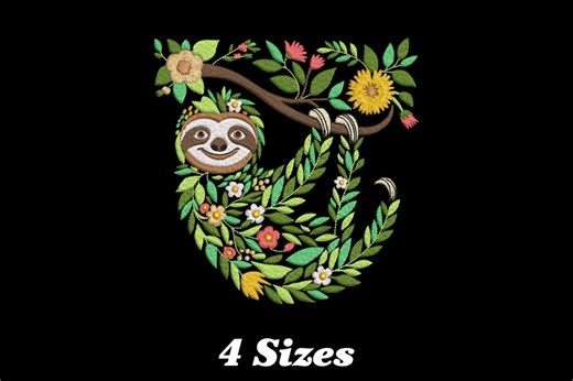 Floral Sloth Machine Embroidery Design Instant Download File - Etsy UK