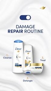 If you're tired of damaged hair, follow Dove Damage Repair Routine 😍 Cleanse, Detangle & Treat your hair with Dove Shampoo, Conditioner & Hair Mask. 💙 #Dove #DoveIntenseRepair #Shampoo #Conditioner #HairMask | Dove