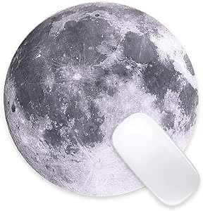ProElife Round Mouse Pad Gaming Cute Moon Mousepad 8.66-Inch Planet Cloth Mouse Pad Mat Non-Slip Rubber Base for Home Office Business Noise-Reduction/Accurate Cursor/Smoothly Control Desk Pad (Gray)