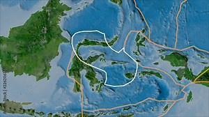 Molucca Sea tectonic plate. Satellite imagery A. Stroke first. Van der Grinten projection